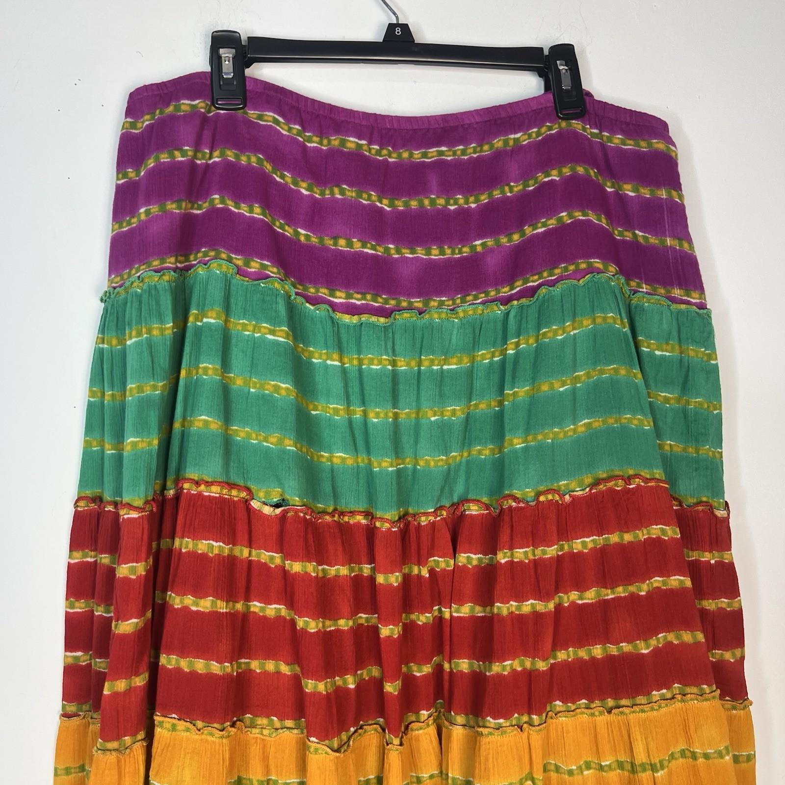 Vintage Ralph Lauren Boho Tiered Gypsy Hippie Cotton Maxi Skirt Set 2X Stretch