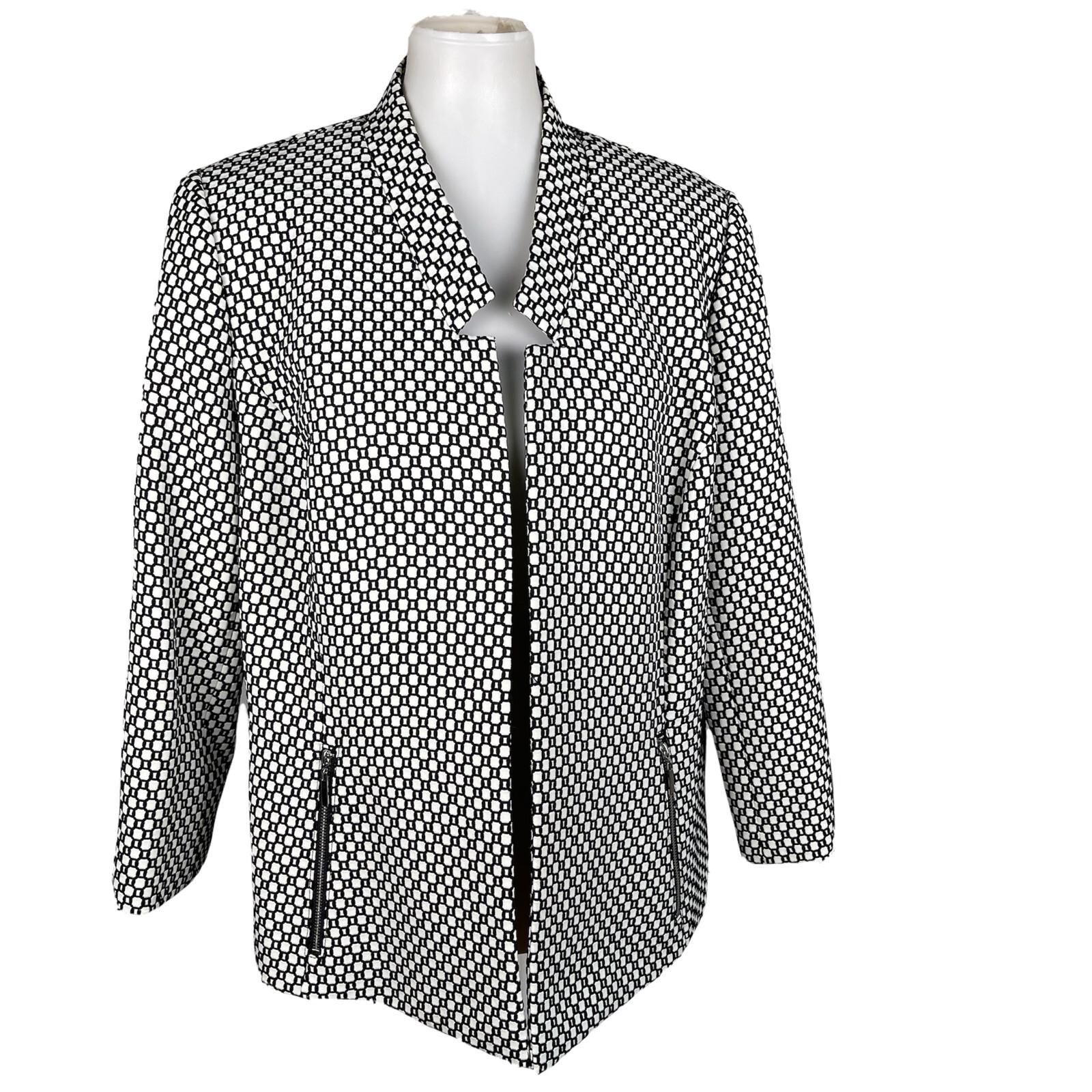 Jones Studio Polyester Blazer Suit Size 14W Black White Lined Open Front Pockets