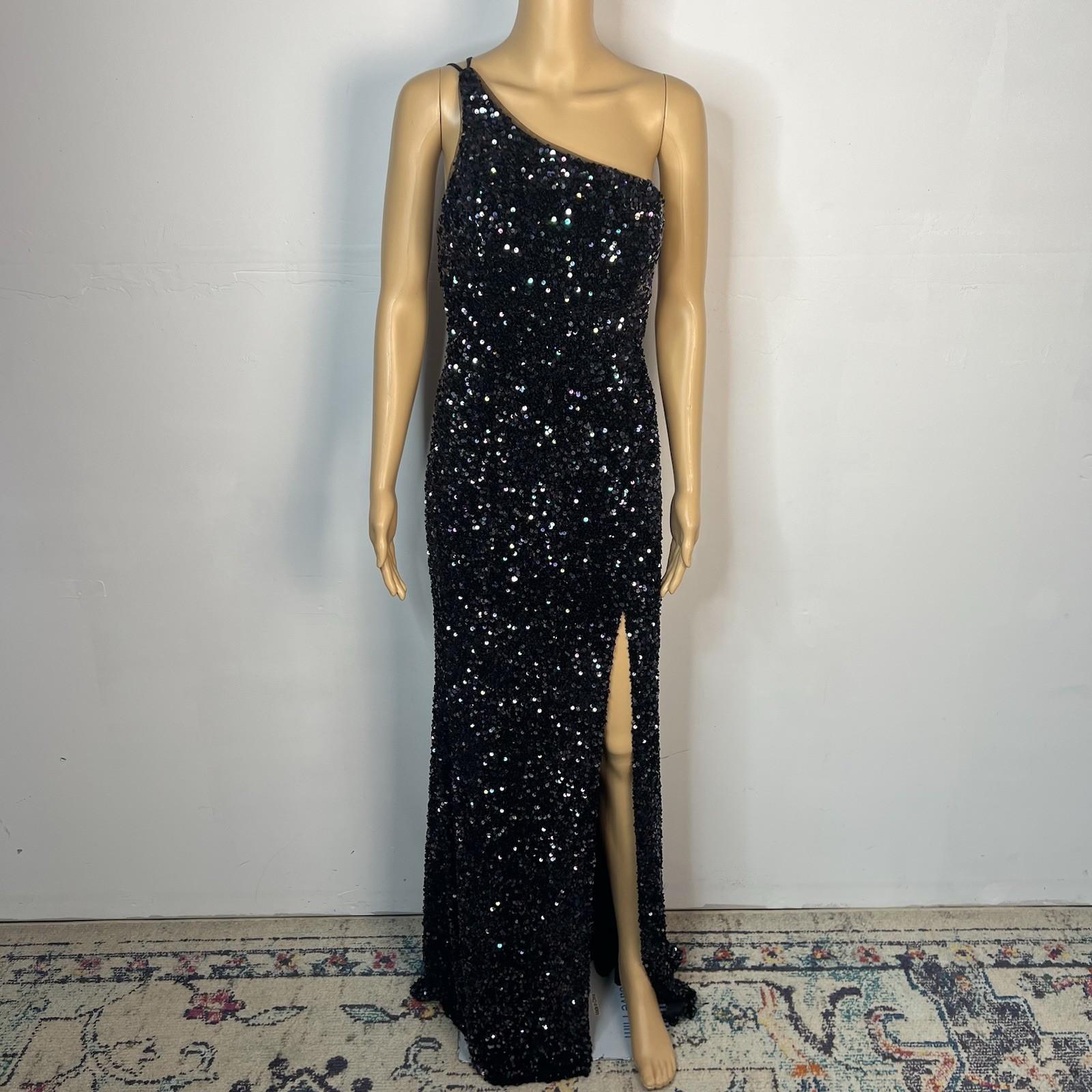 Jules & Cleo sequin Black One Shoulder Shimmer Gown Size 6 Floor Length Dress