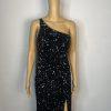 Jules & Cleo sequin Black One Shoulder Shimmer Gown Size 6 Floor Length Dress