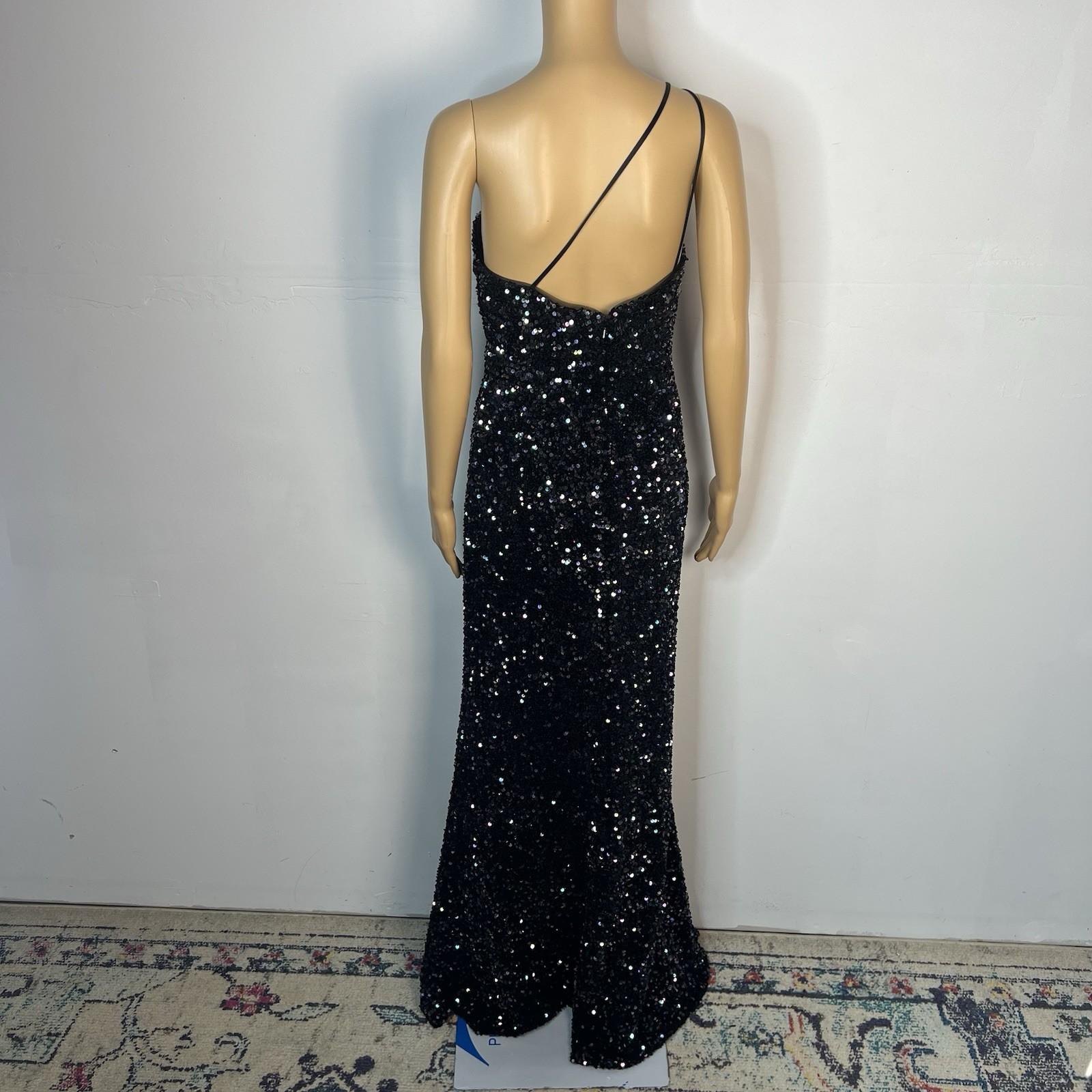 Jules & Cleo sequin Black One Shoulder Shimmer Gown Size 6 Floor Length Dress