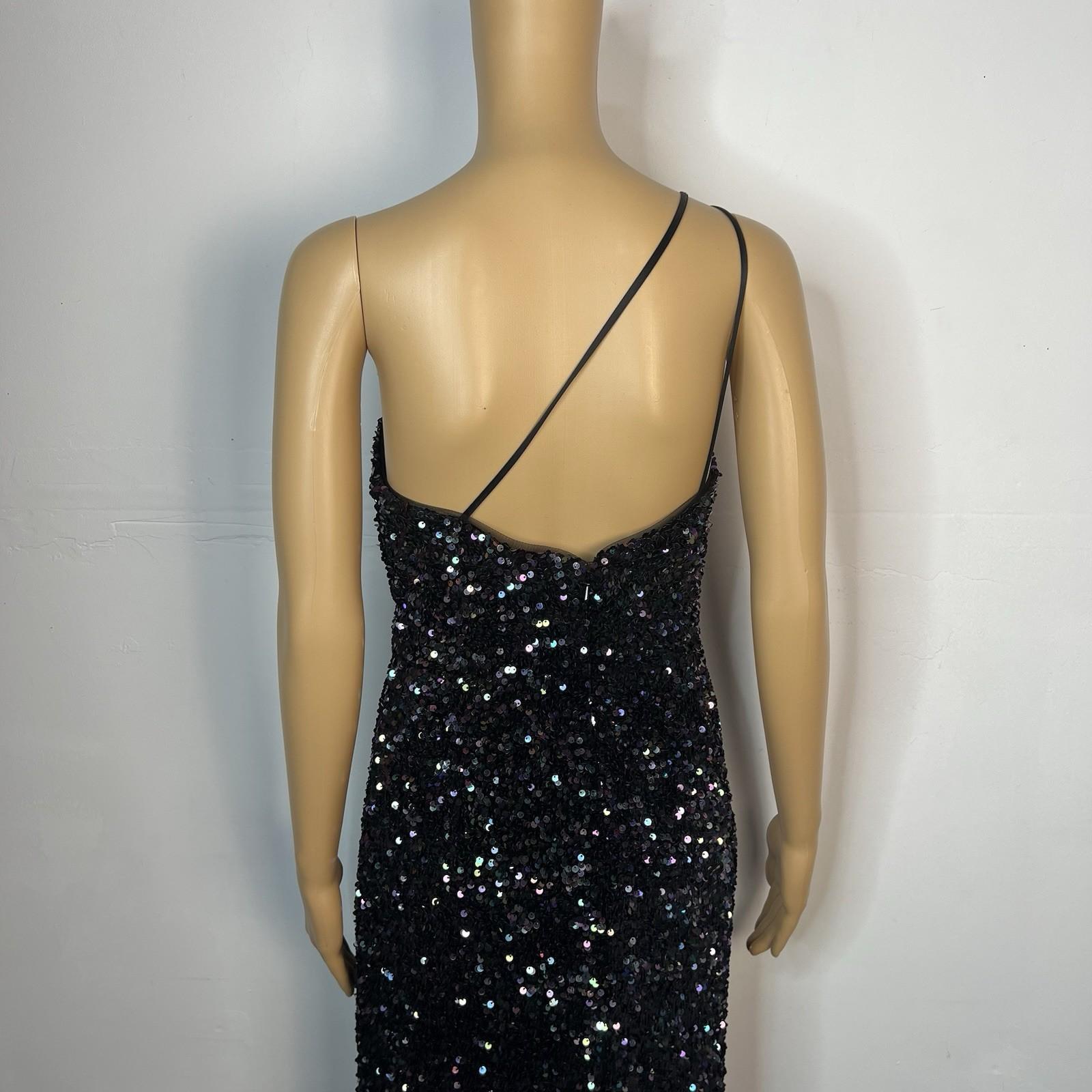 Jules & Cleo sequin Black One Shoulder Shimmer Gown Size 6 Floor Length Dress