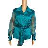 TALBOTS Women Green Silk Like Sheer Long Sleeves Button Down Blouse Size 6