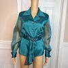 TALBOTS Women Green Silk Like Sheer Long Sleeves Button Down Blouse Size 6