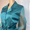 TALBOTS Women Green Silk Like Sheer Long Sleeves Button Down Blouse Size 6