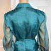 TALBOTS Women Green Silk Like Sheer Long Sleeves Button Down Blouse Size 6