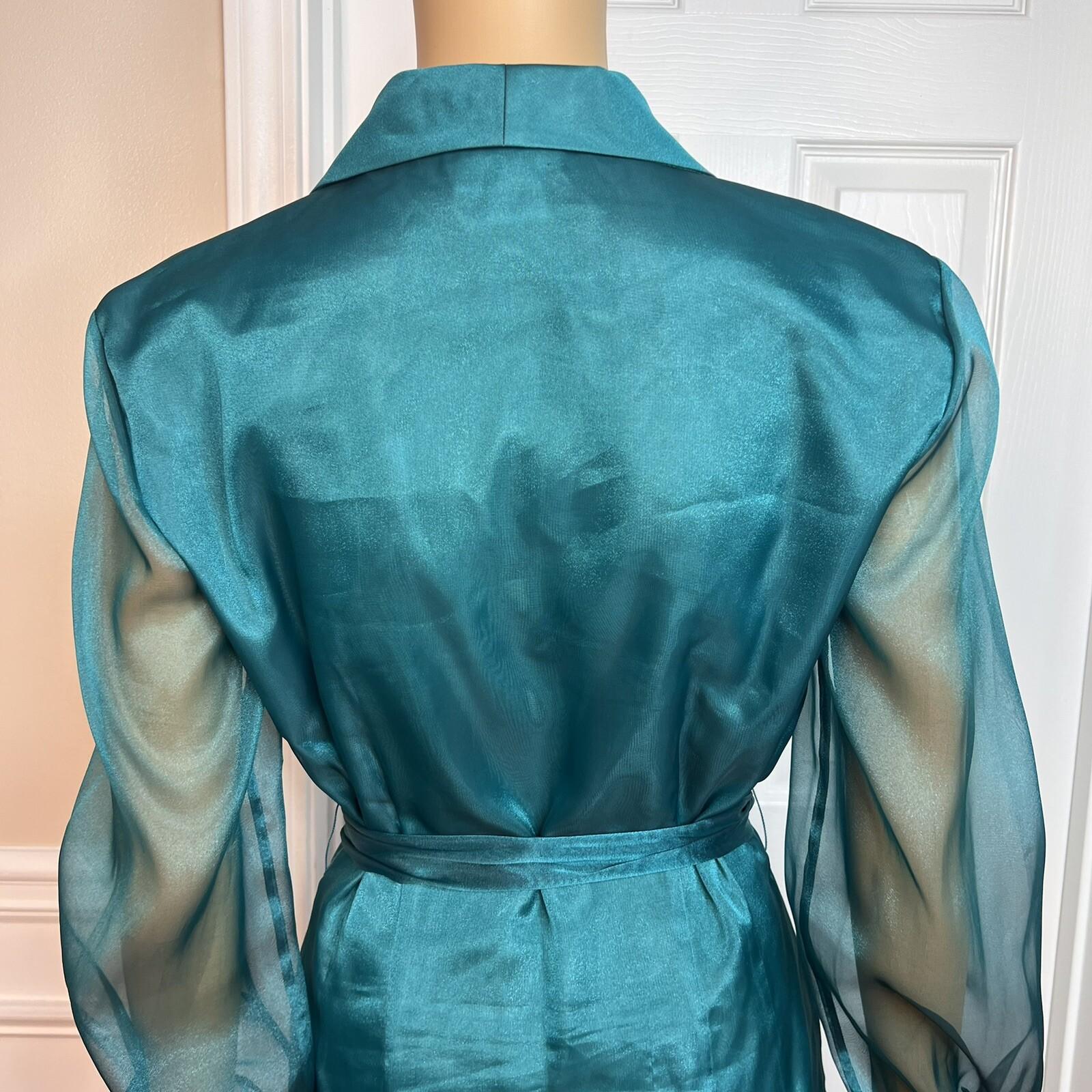 TALBOTS Women Green Silk Like Sheer Long Sleeves Button Down Blouse Size 6