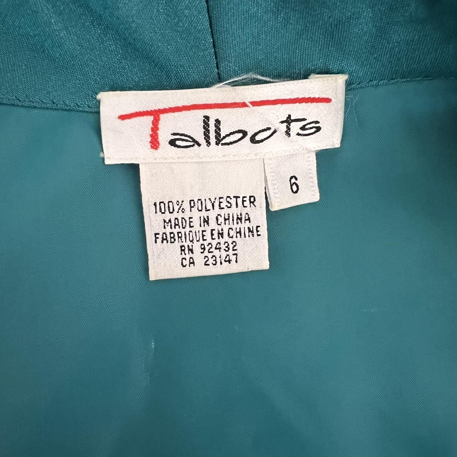TALBOTS Women Green Silk Like Sheer Long Sleeves Button Down Blouse Size 6