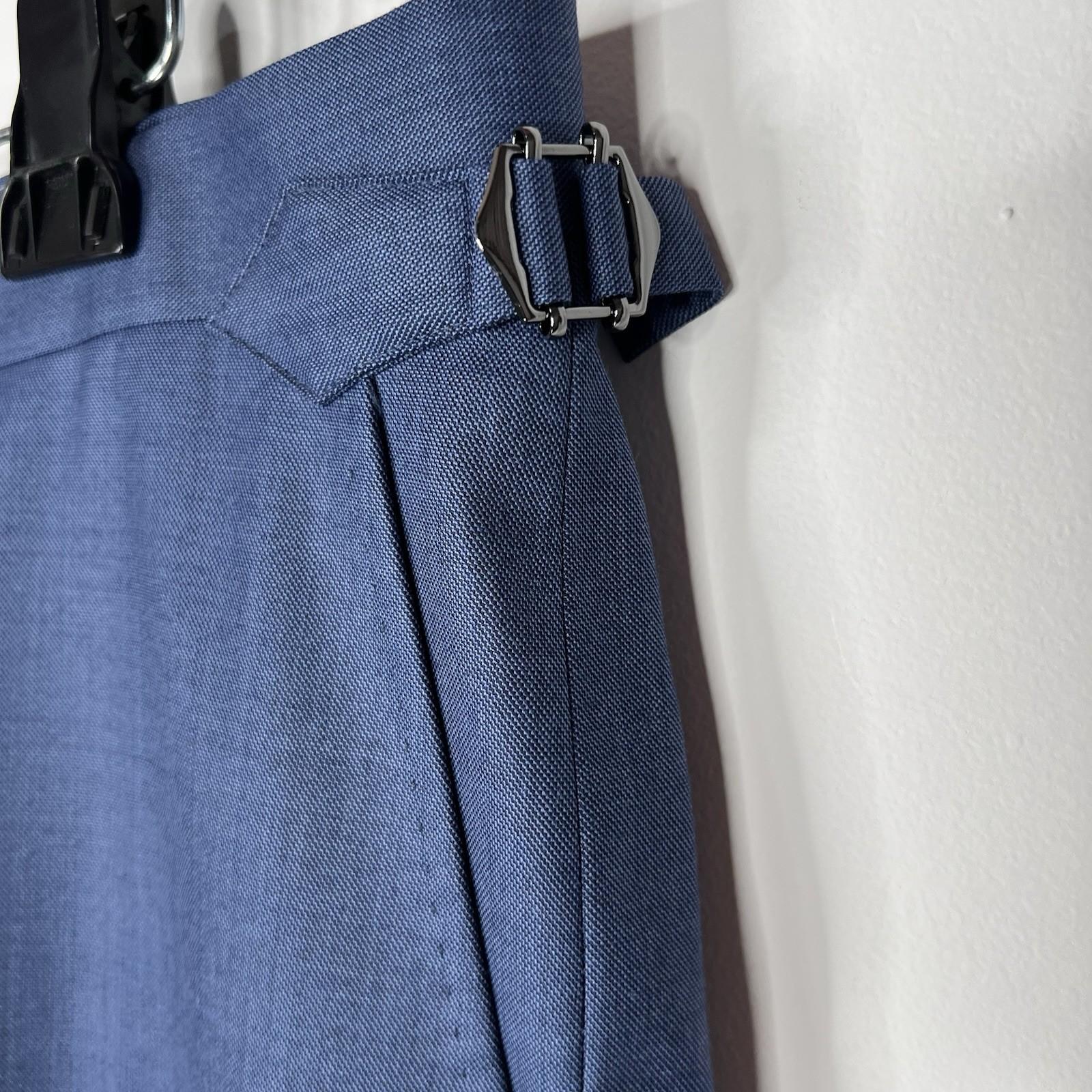 SUIT SUPPLY Men Model Custom Wool Pants 40x30.5 Blue Flat Front Slim Straight