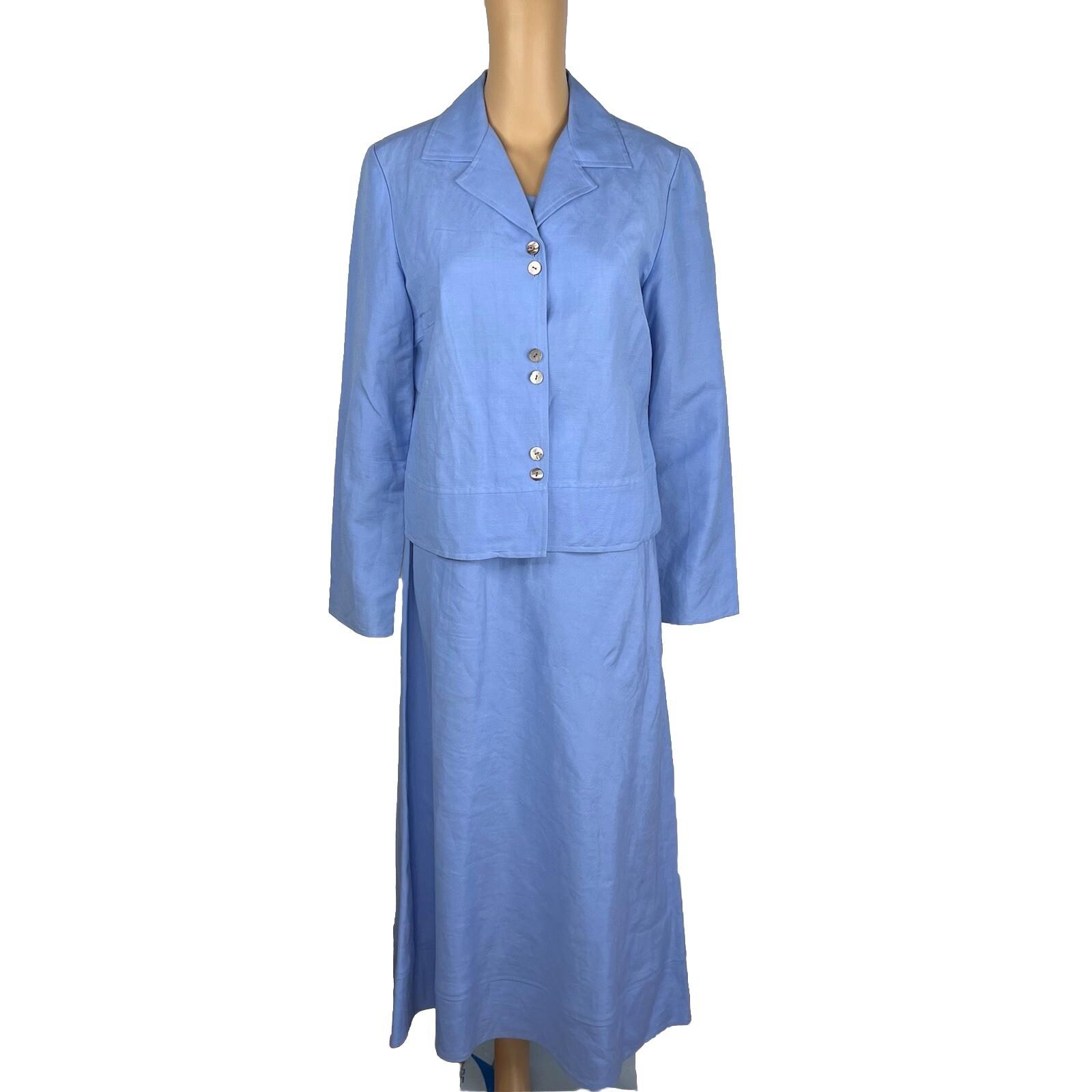 Talbots Linen Rayon Dress Suit 8 Light Blue Sleeveless Business Cocktail 2PC
