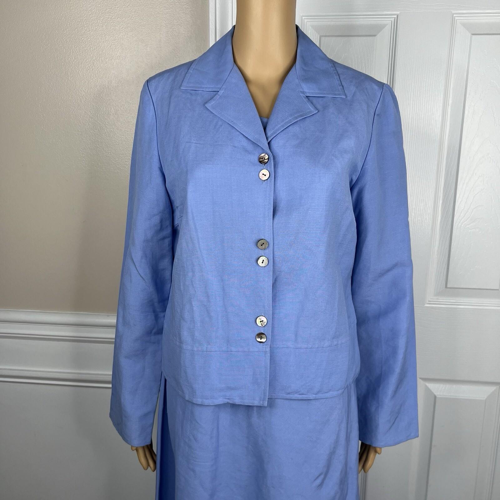 Talbots Linen Rayon Dress Suit 8 Light Blue Sleeveless Business Cocktail 2PC