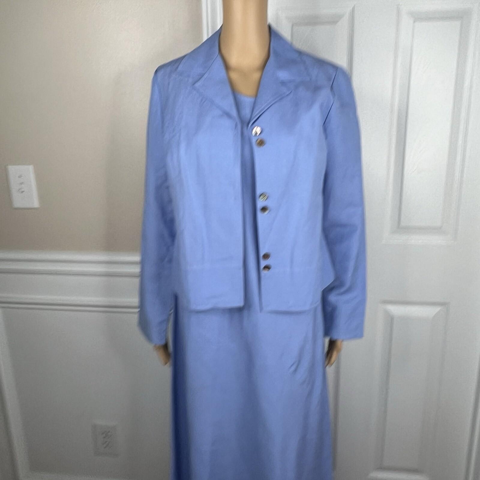 Talbots Linen Rayon Dress Suit 8 Light Blue Sleeveless Business Cocktail 2PC