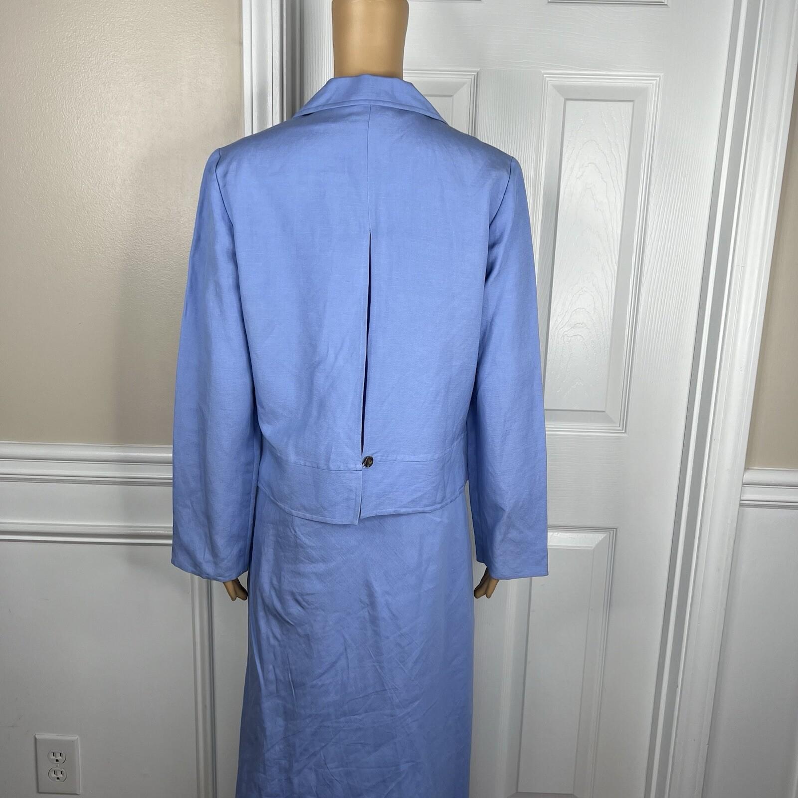 Talbots Linen Rayon Dress Suit 8 Light Blue Sleeveless Business Cocktail 2PC