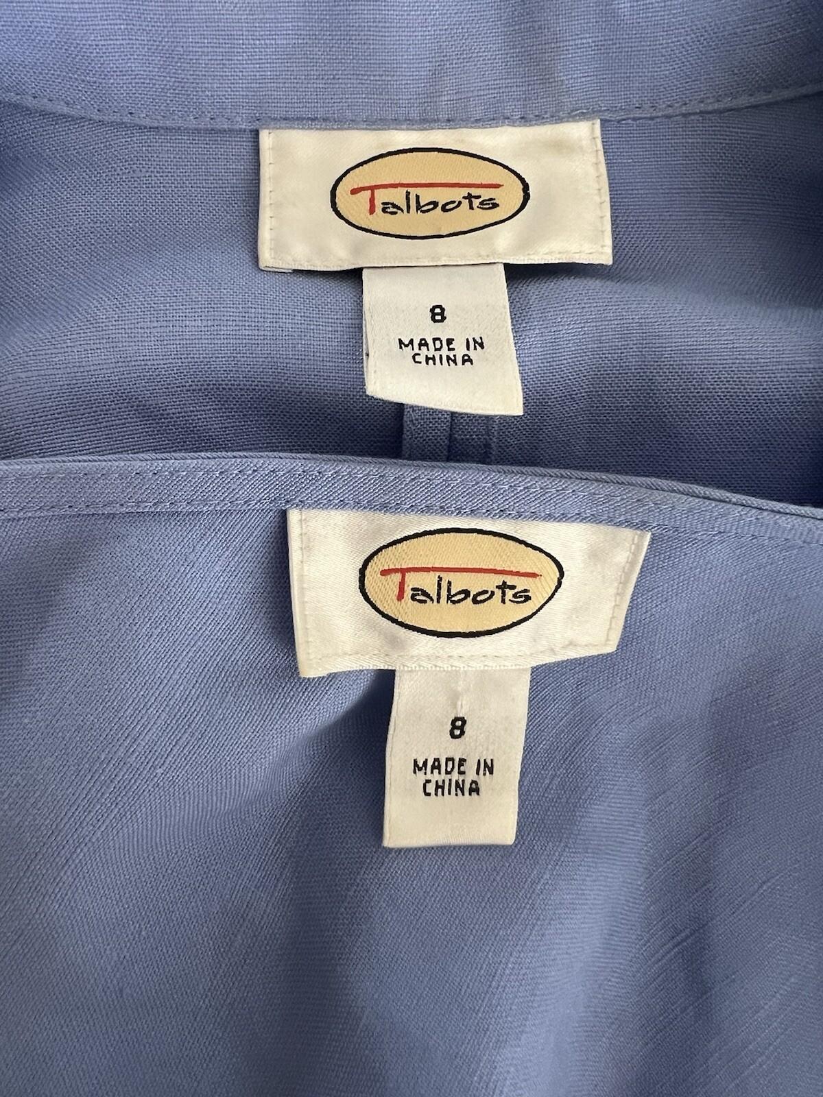 Talbots Linen Rayon Dress Suit 8 Light Blue Sleeveless Business Cocktail 2PC