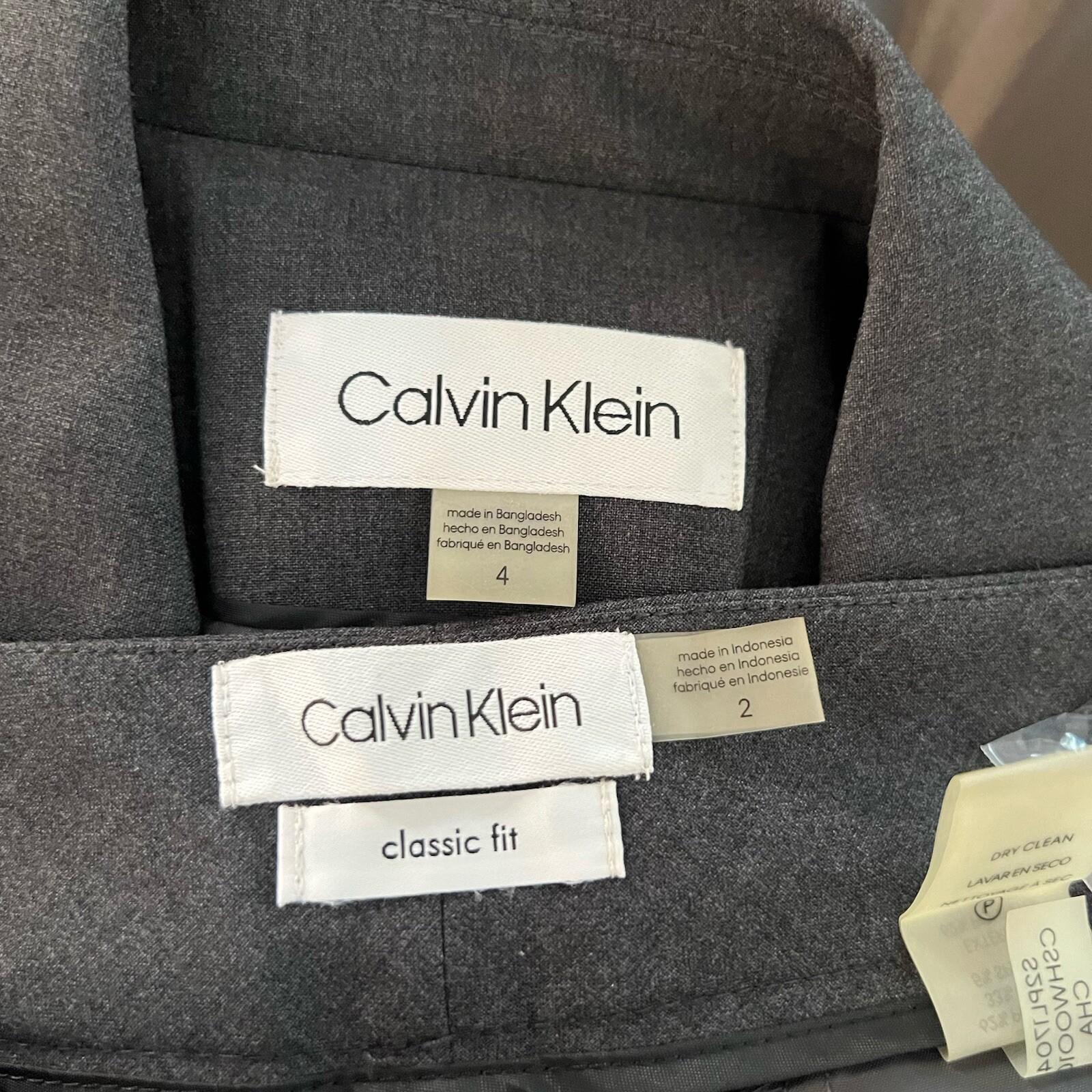 Calvin Klein Women Polyester Rayon Stretch Pant 2 Suit 4 Charcoal Gray 2PC