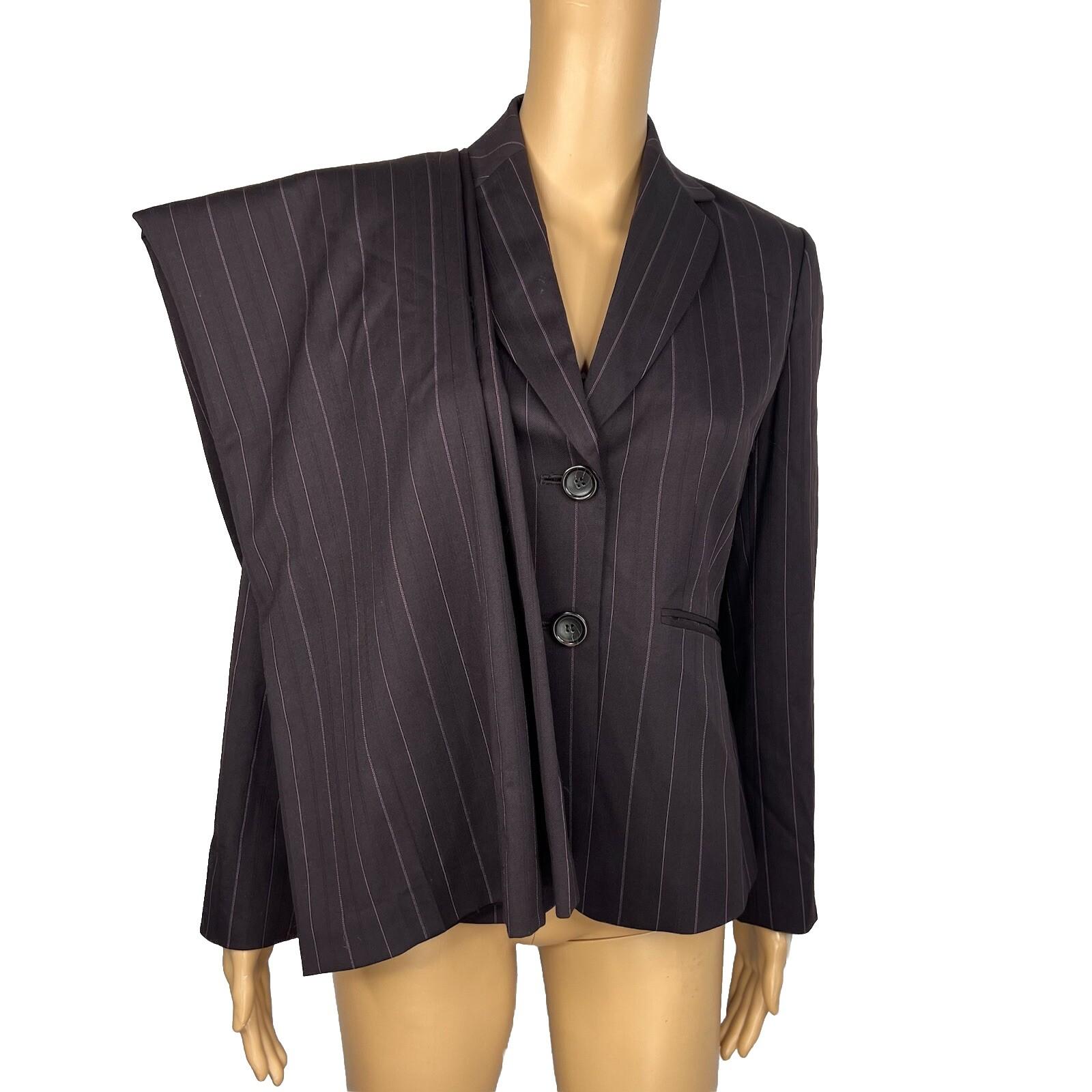 Ann Taylor Virgin Wool Pant 4 Suit 4P Dark Brown Striped Lined Business 2PC