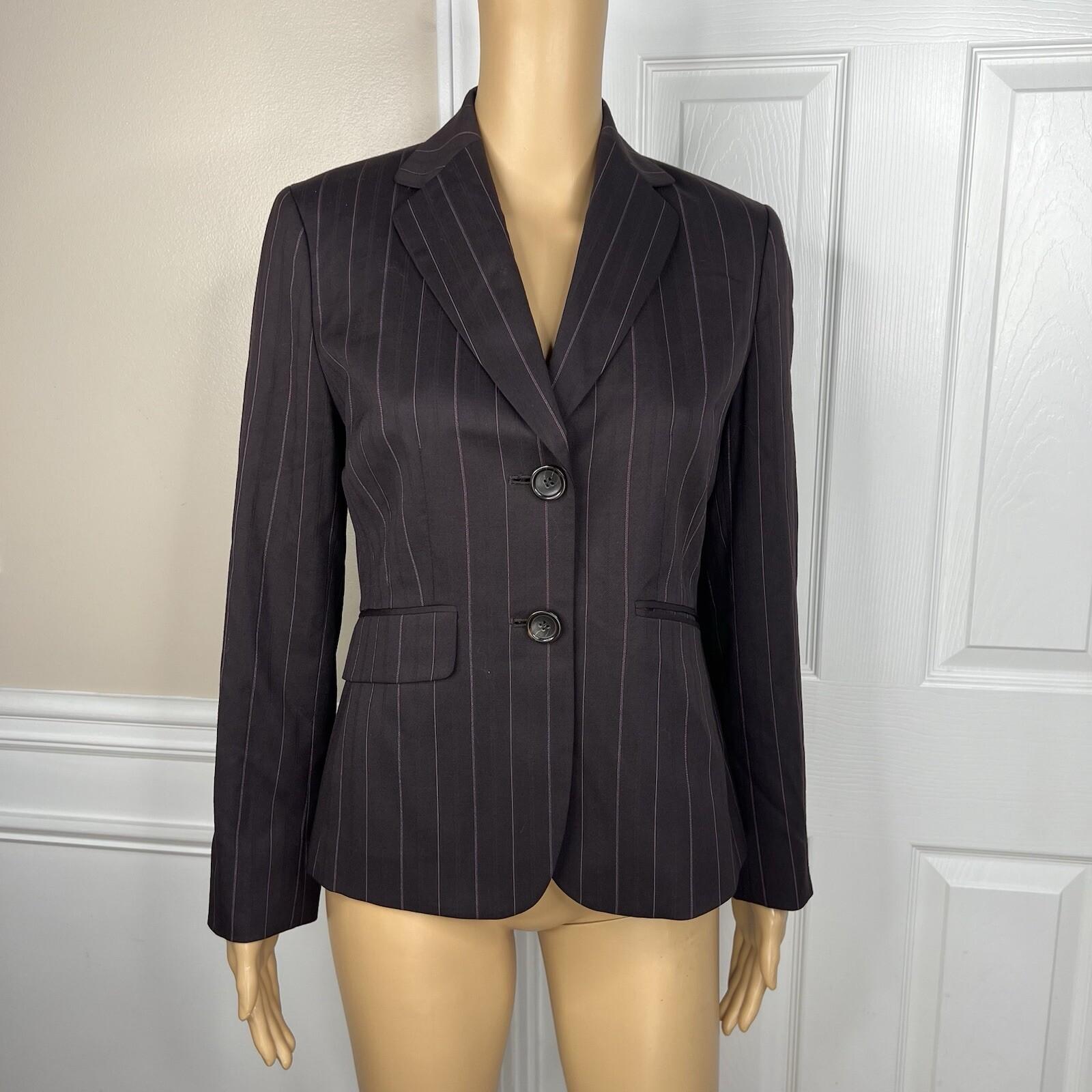Ann Taylor Virgin Wool Pant 4 Suit 4P Dark Brown Striped Lined Business 2PC
