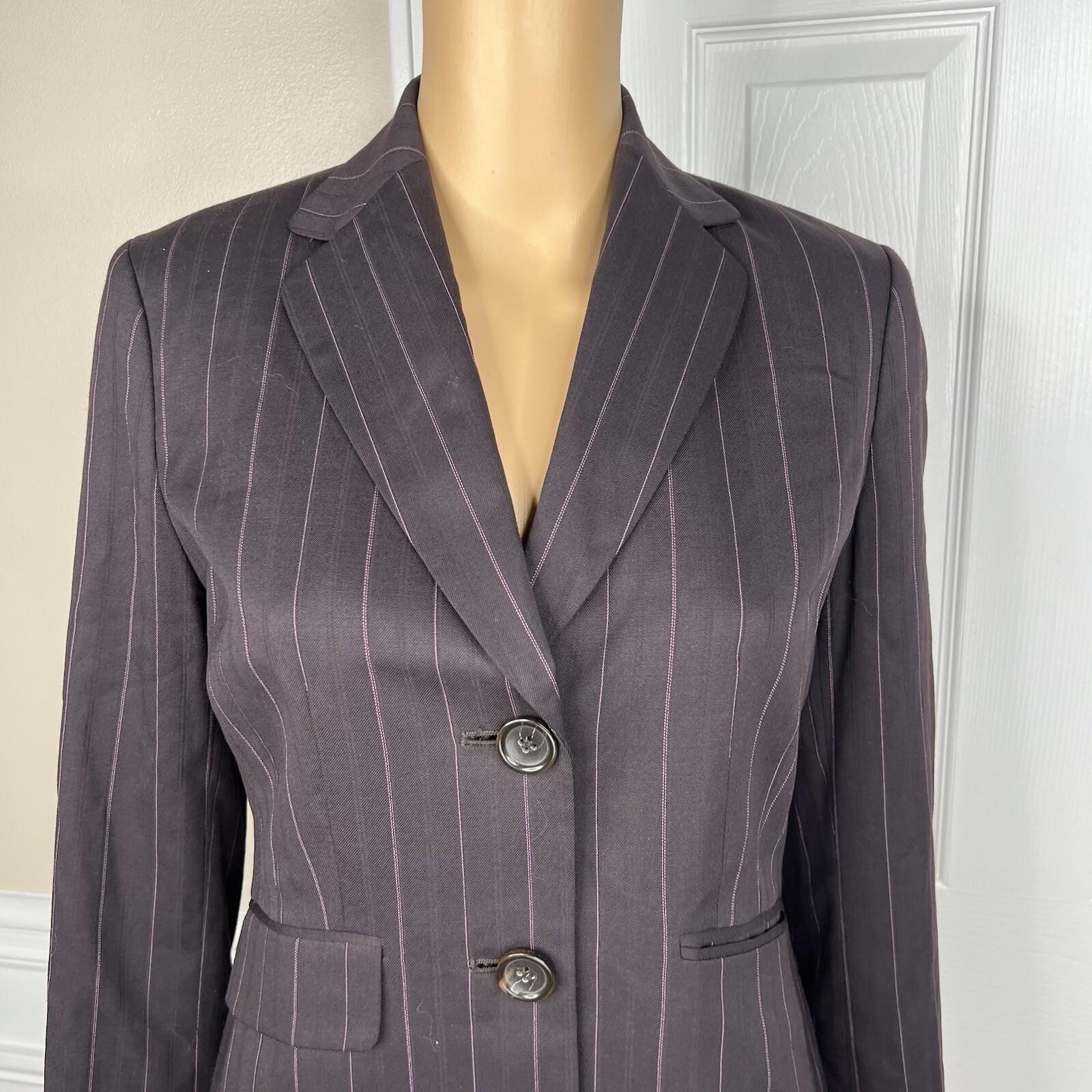 Ann Taylor Virgin Wool Pant 4 Suit 4P Dark Brown Striped Lined Business 2PC