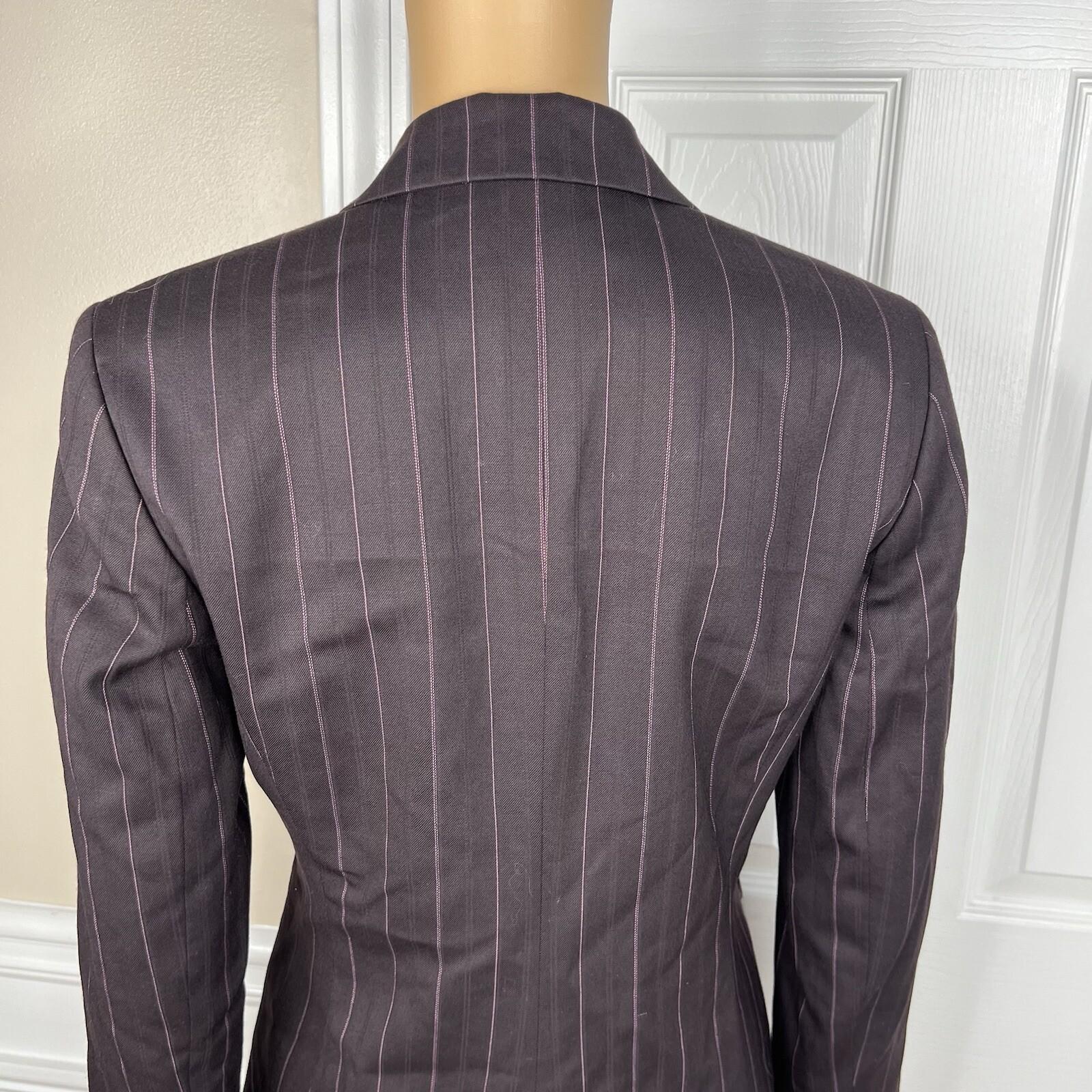 Ann Taylor Virgin Wool Pant 4 Suit 4P Dark Brown Striped Lined Business 2PC