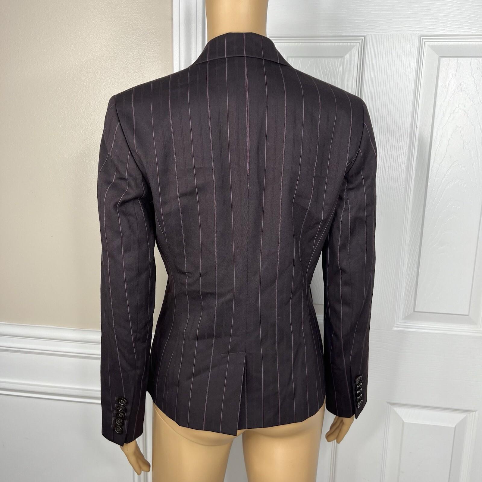 Ann Taylor Virgin Wool Pant 4 Suit 4P Dark Brown Striped Lined Business 2PC