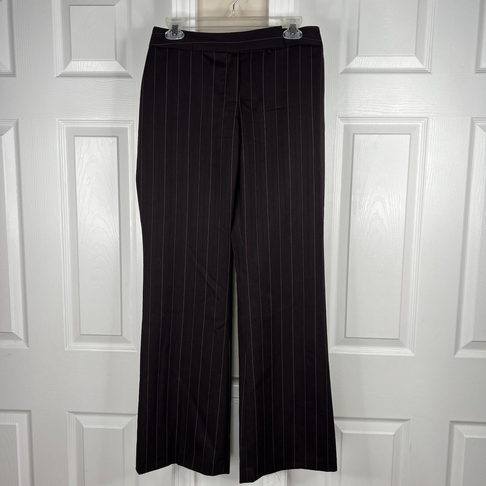 Ann Taylor Virgin Wool Pant 4 Suit 4P Dark Brown Striped Lined Business 2PC