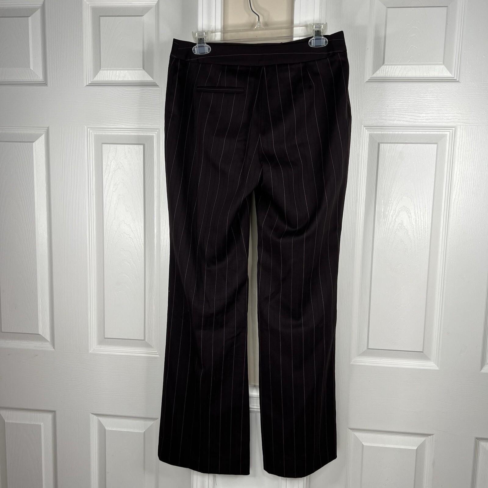 Ann Taylor Virgin Wool Pant 4 Suit 4P Dark Brown Striped Lined Business 2PC