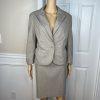 10-4937.jpg New York & Company Polyester Viscose Spandex Skirt 12 Suit 14 Sand Striped 2PC