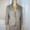 10-4938.jpg New York & Company Polyester Viscose Spandex Skirt 12 Suit 14 Sand Striped 2PC