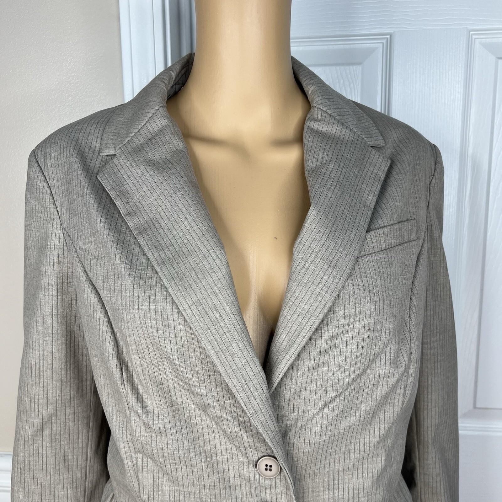 10-4939.jpg New York & Company Polyester Viscose Spandex Skirt 12 Suit 14 Sand Striped 2PC