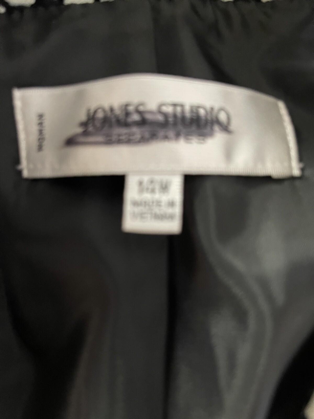 Jones Studio Polyester Blazer Suit Size 14W Black White Lined Open Front Pockets