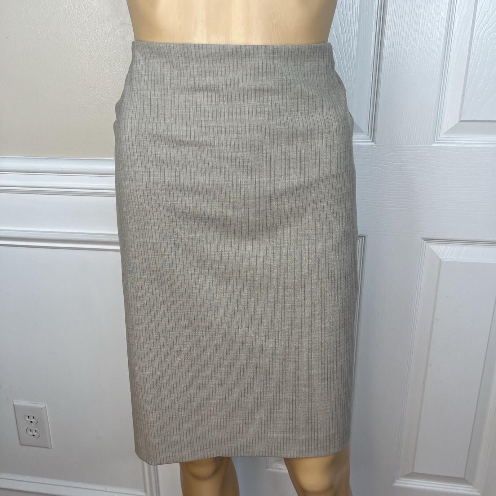 10-4940.jpg New York & Company Polyester Viscose Spandex Skirt 12 Suit 14 Sand Striped 2PC