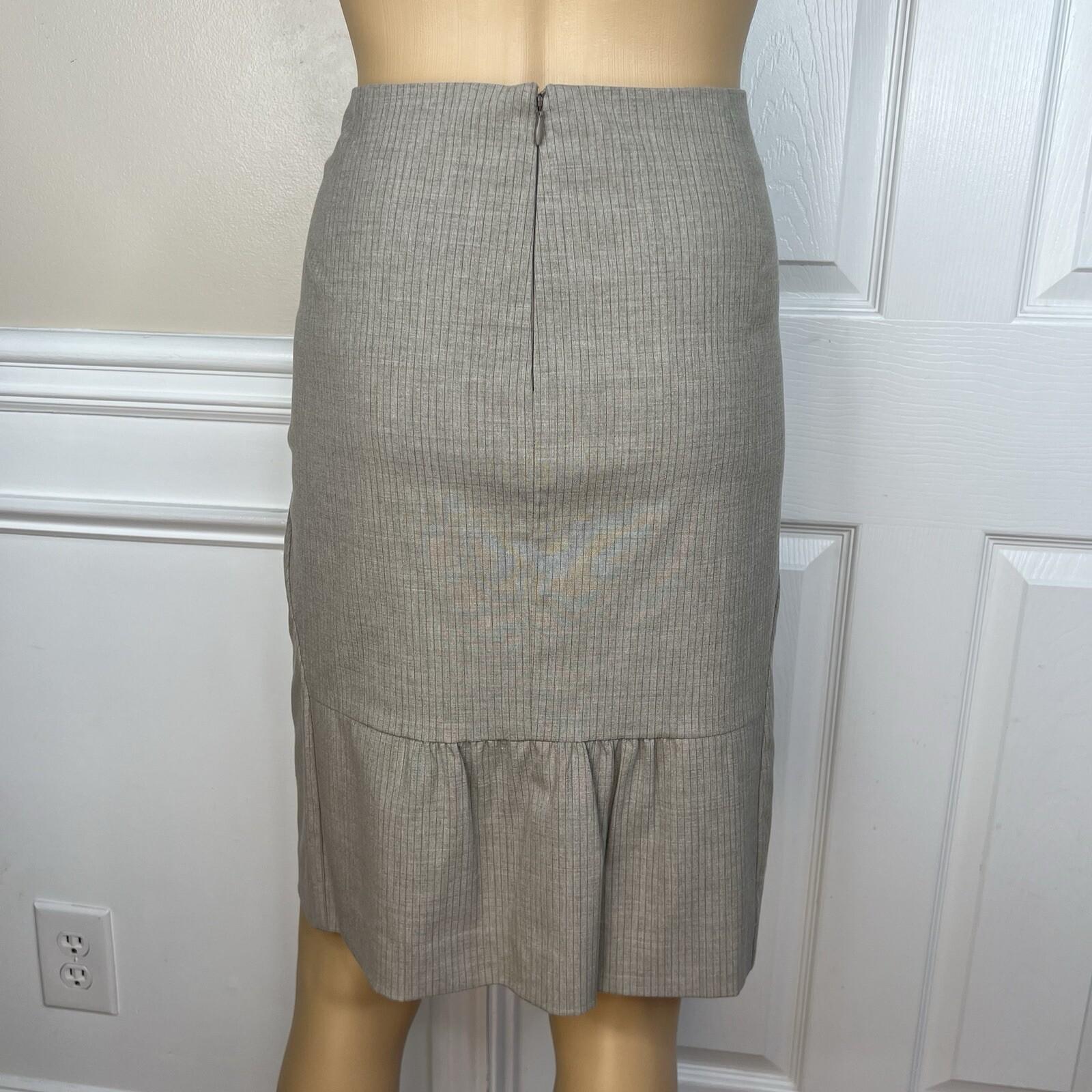 10-4941.jpg New York & Company Polyester Viscose Spandex Skirt 12 Suit 14 Sand Striped 2PC