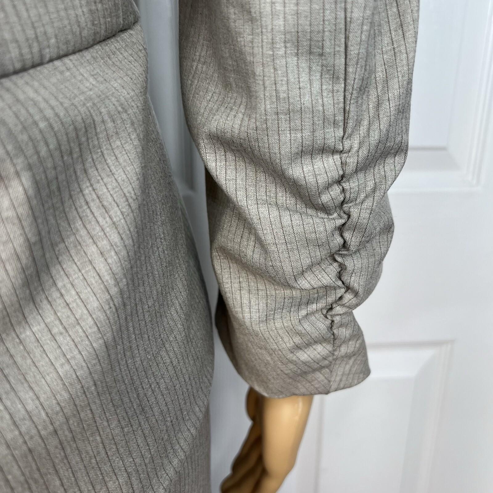 10-4946.jpg New York & Company Polyester Viscose Spandex Skirt 12 Suit 14 Sand Striped 2PC