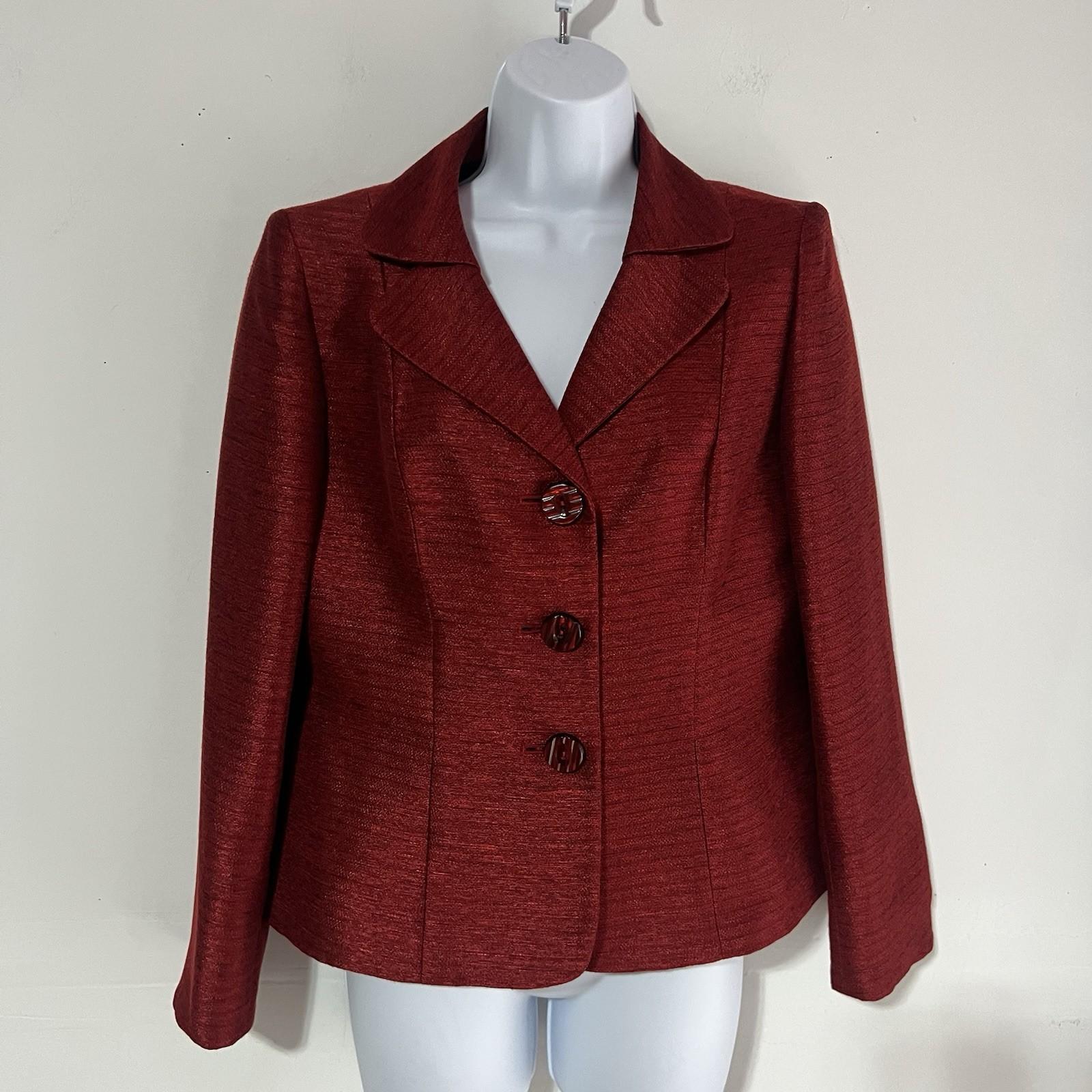 Kasper Polyester Rayon Skirt Suit 8P Red Shawl Collar Single Breasted Lined 2PC