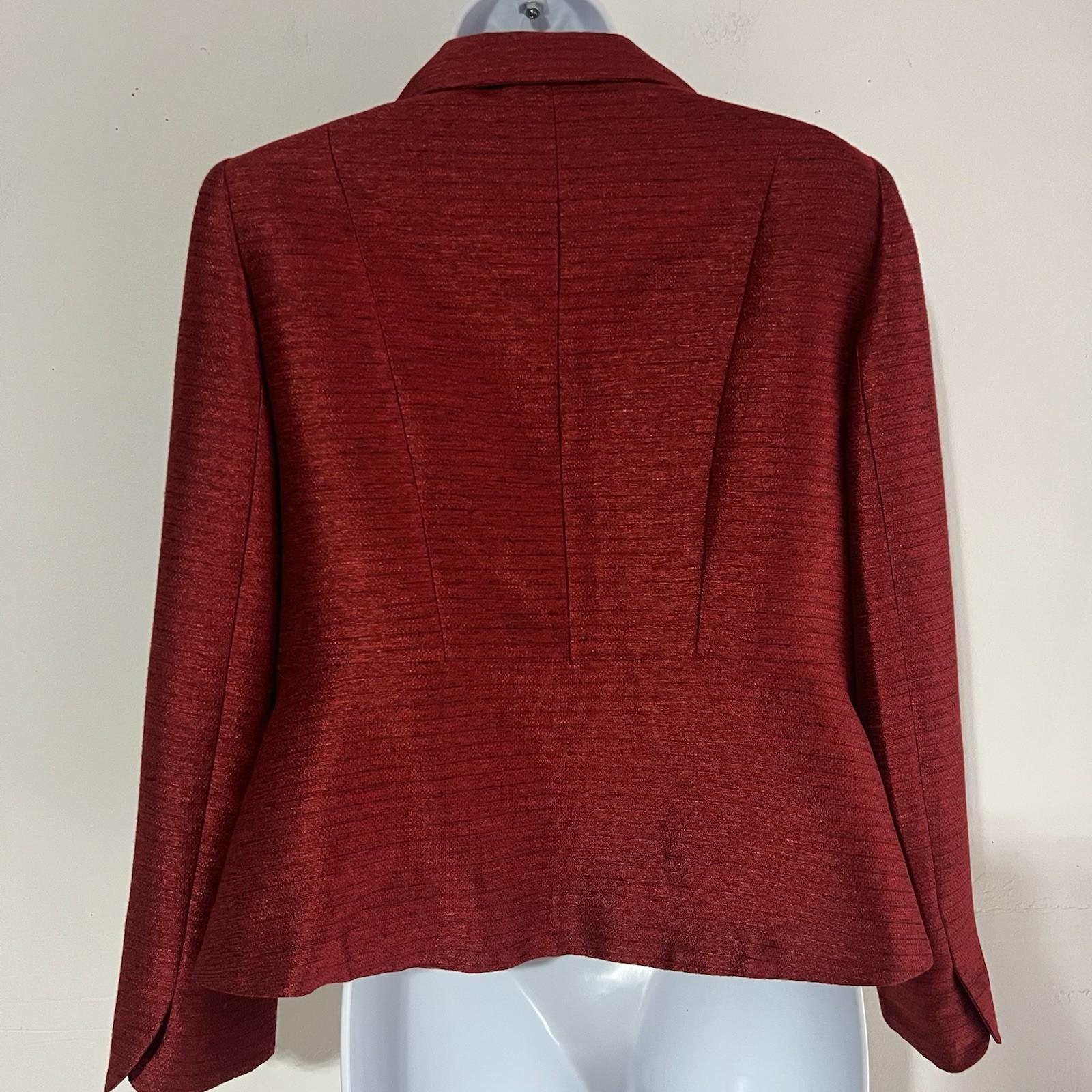 Kasper Polyester Rayon Skirt Suit 8P Red Shawl Collar Single Breasted Lined 2PC