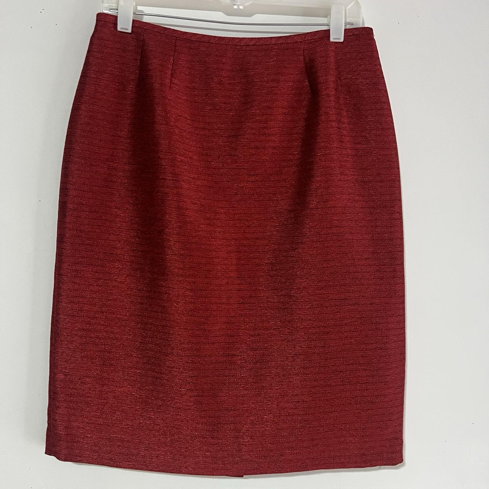 Kasper Polyester Rayon Skirt Suit 8P Red Shawl Collar Single Breasted Lined 2PC
