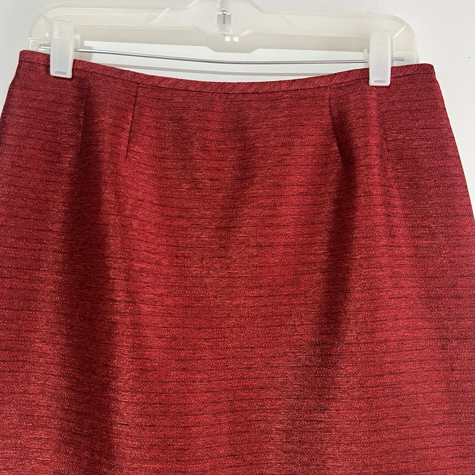 Kasper Polyester Rayon Skirt Suit 8P Red Shawl Collar Single Breasted Lined 2PC