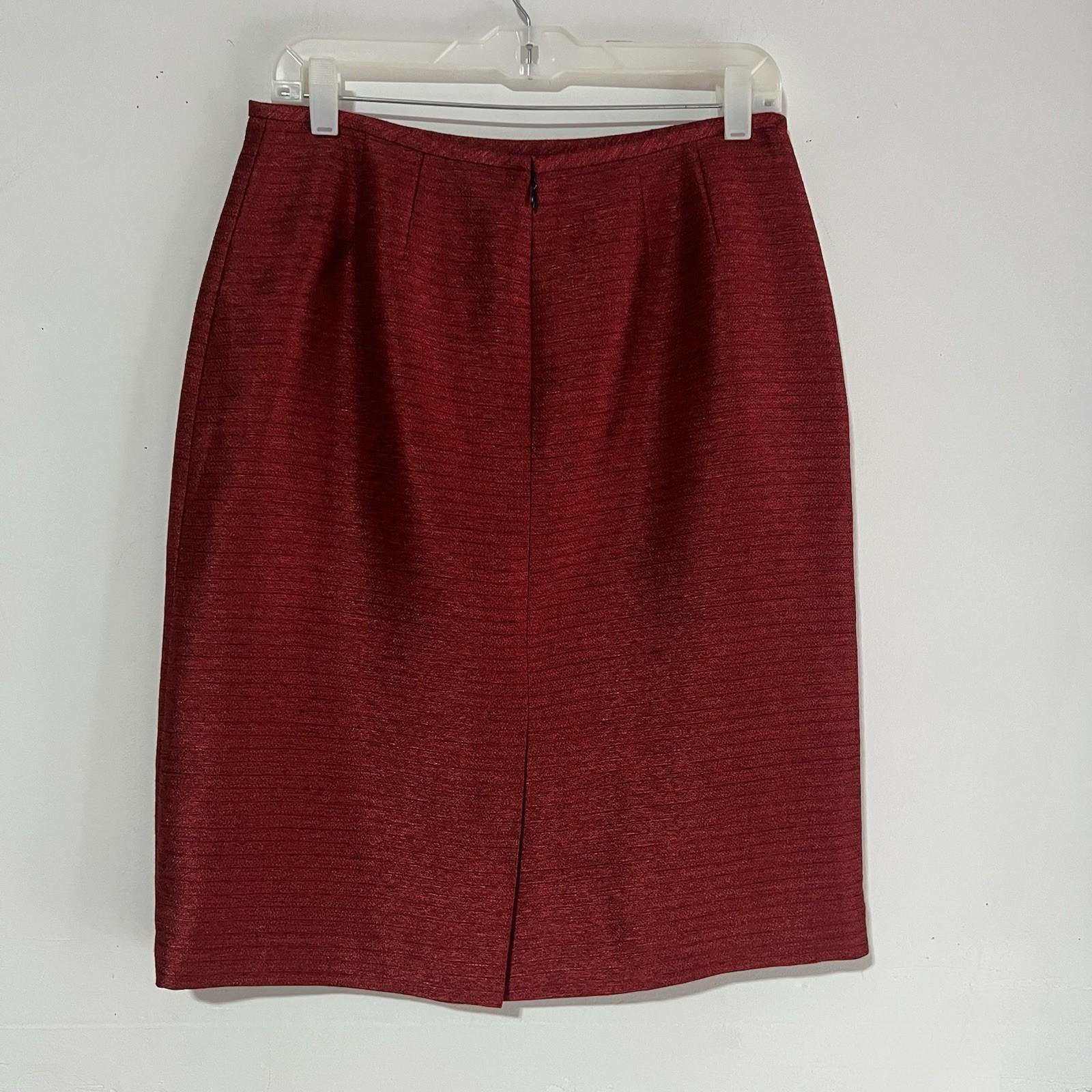 Kasper Polyester Rayon Skirt Suit 8P Red Shawl Collar Single Breasted Lined 2PC