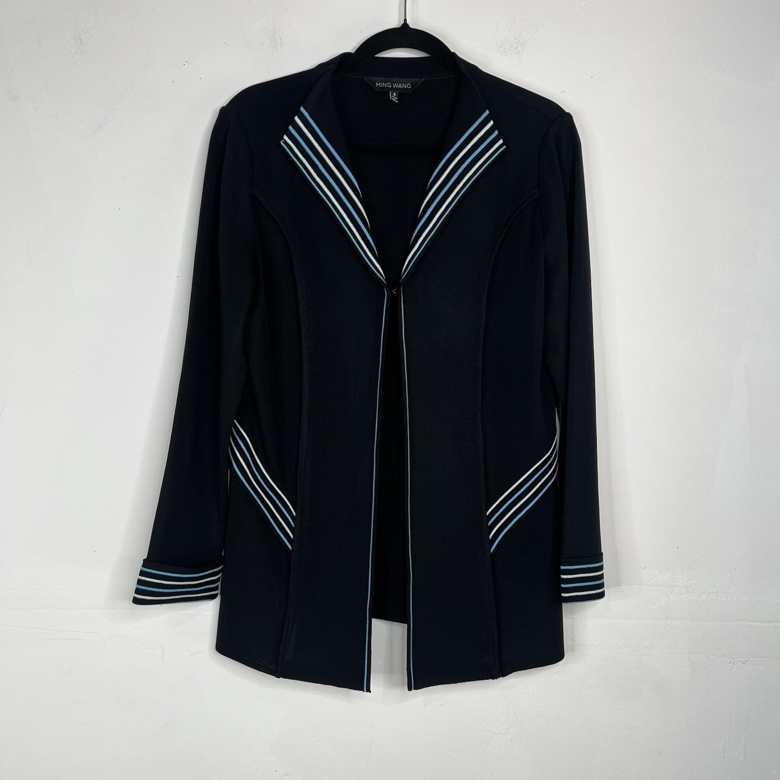 Ming Wang Women Cardigan Jacket Size S Blue Black Single breasted Long Sleeves