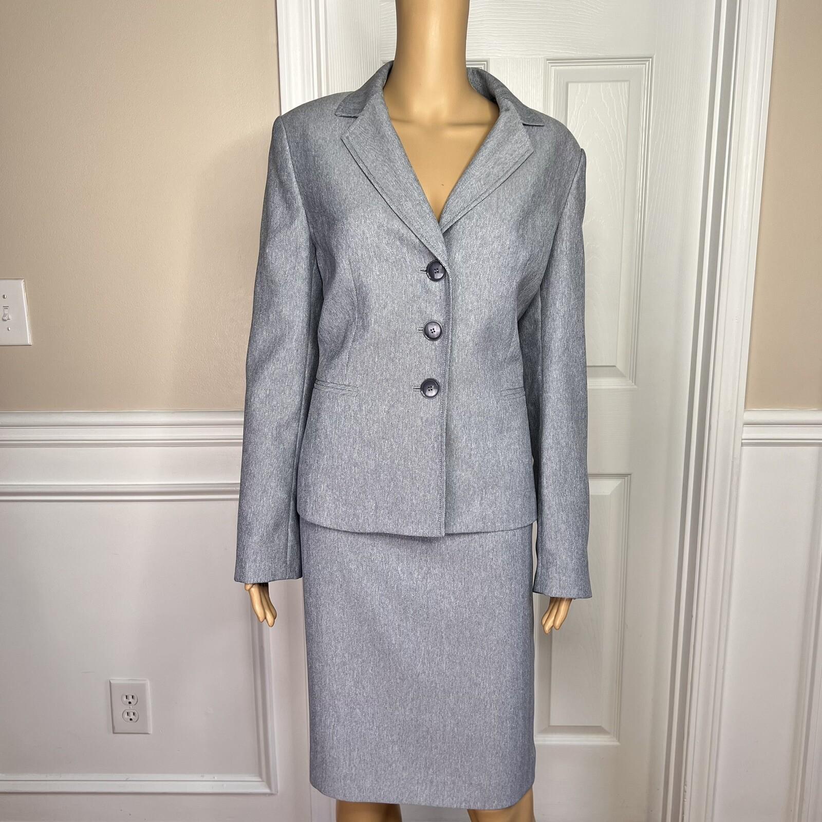 Le Suit Women Polyester Skirt Suit Size 12 Light Gray Lined Notch Collar 2 PC