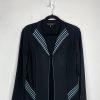 Ming Wang Women Cardigan Jacket Size S Blue Black Single breasted Long Sleeves
