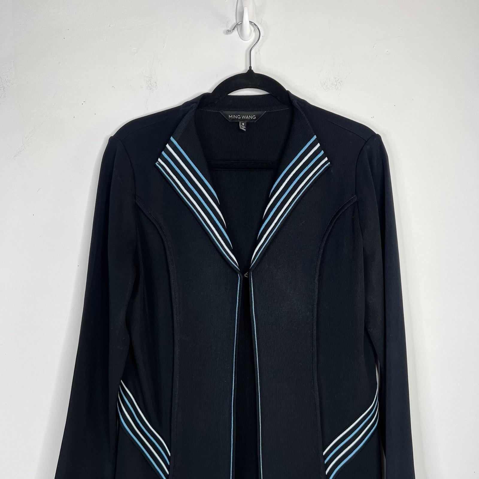 Ming Wang Women Cardigan Jacket Size S Blue Black Single breasted Long Sleeves