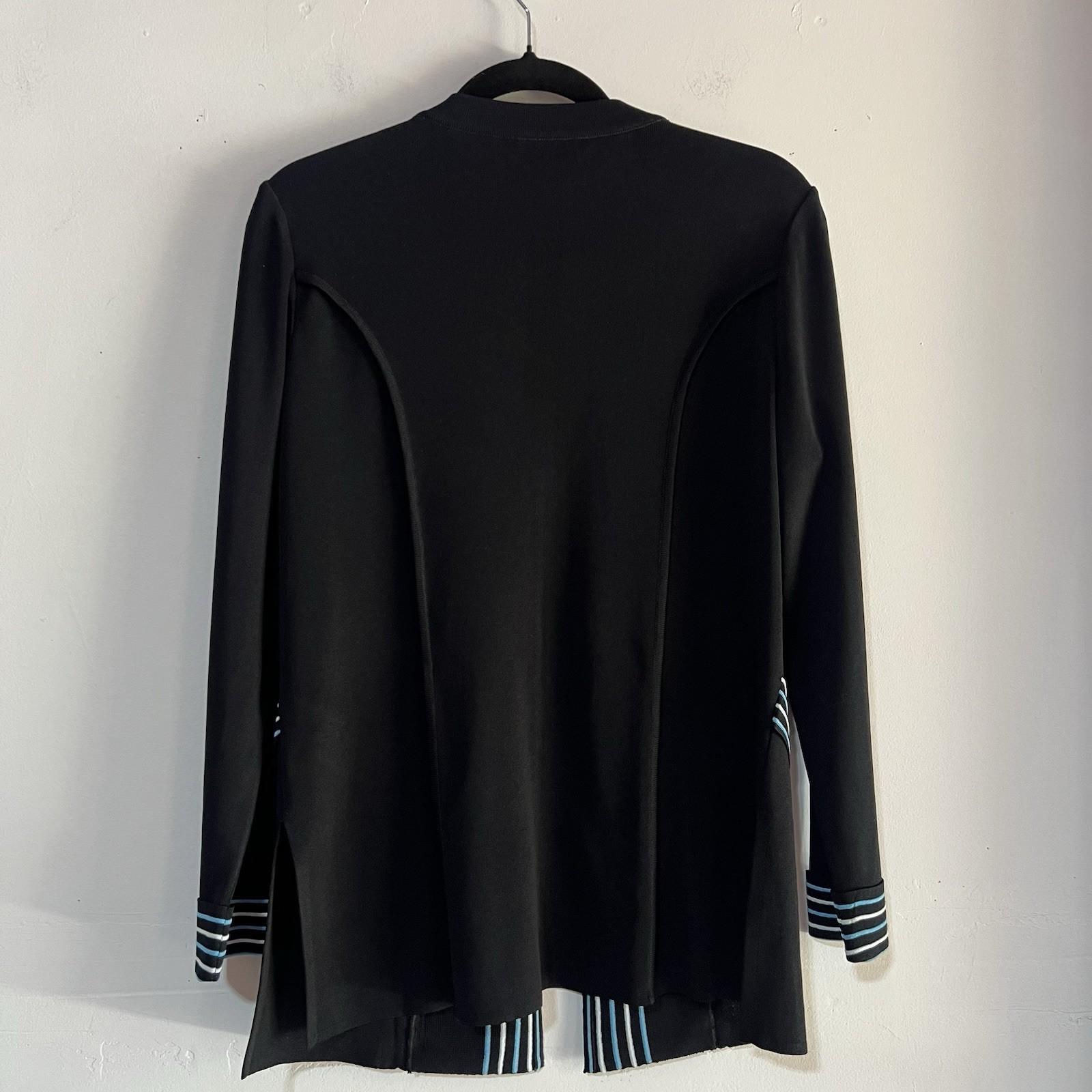 Ming Wang Women Cardigan Jacket Size S Blue Black Single breasted Long Sleeves