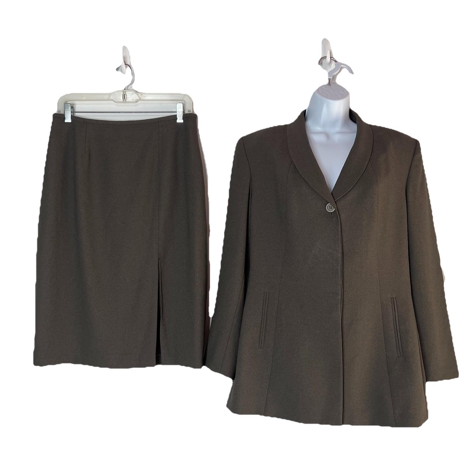 Kasper ASL Polyester Acetate Skirt Suit Size 12 Military Green Shawl Collar 2PC