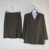 Kasper ASL Polyester Acetate Skirt Suit Size 12 Military Green Shawl Collar 2PC