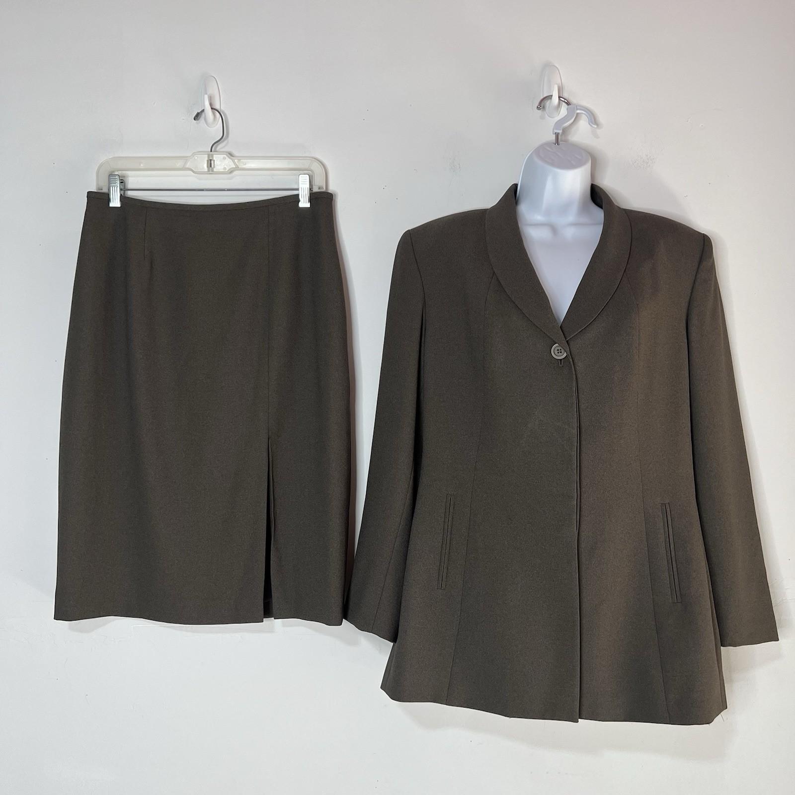 Kasper ASL Polyester Acetate Skirt Suit Size 12 Military Green Shawl Collar 2PC