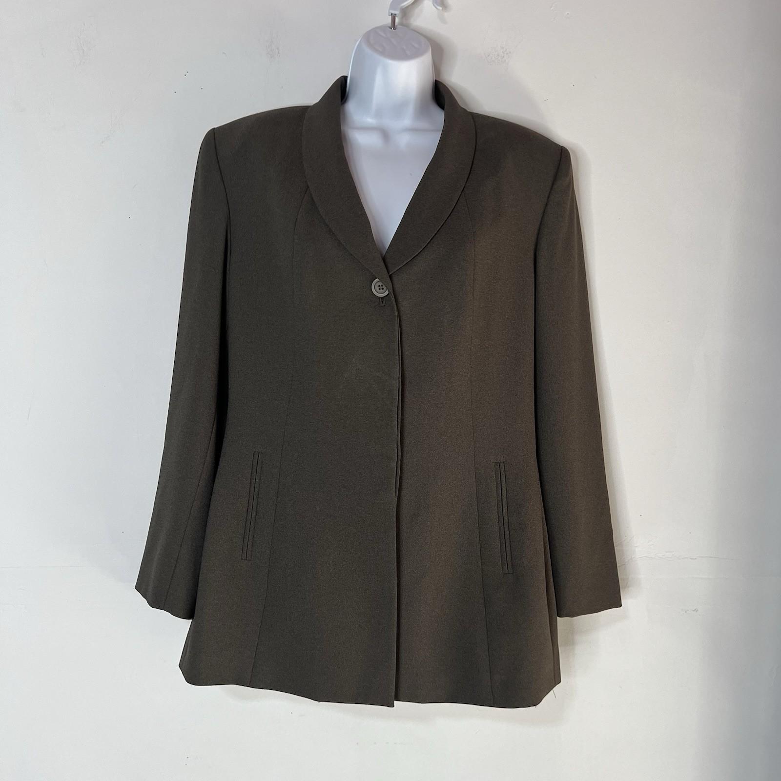 Kasper ASL Polyester Acetate Skirt Suit Size 12 Military Green Shawl Collar 2PC