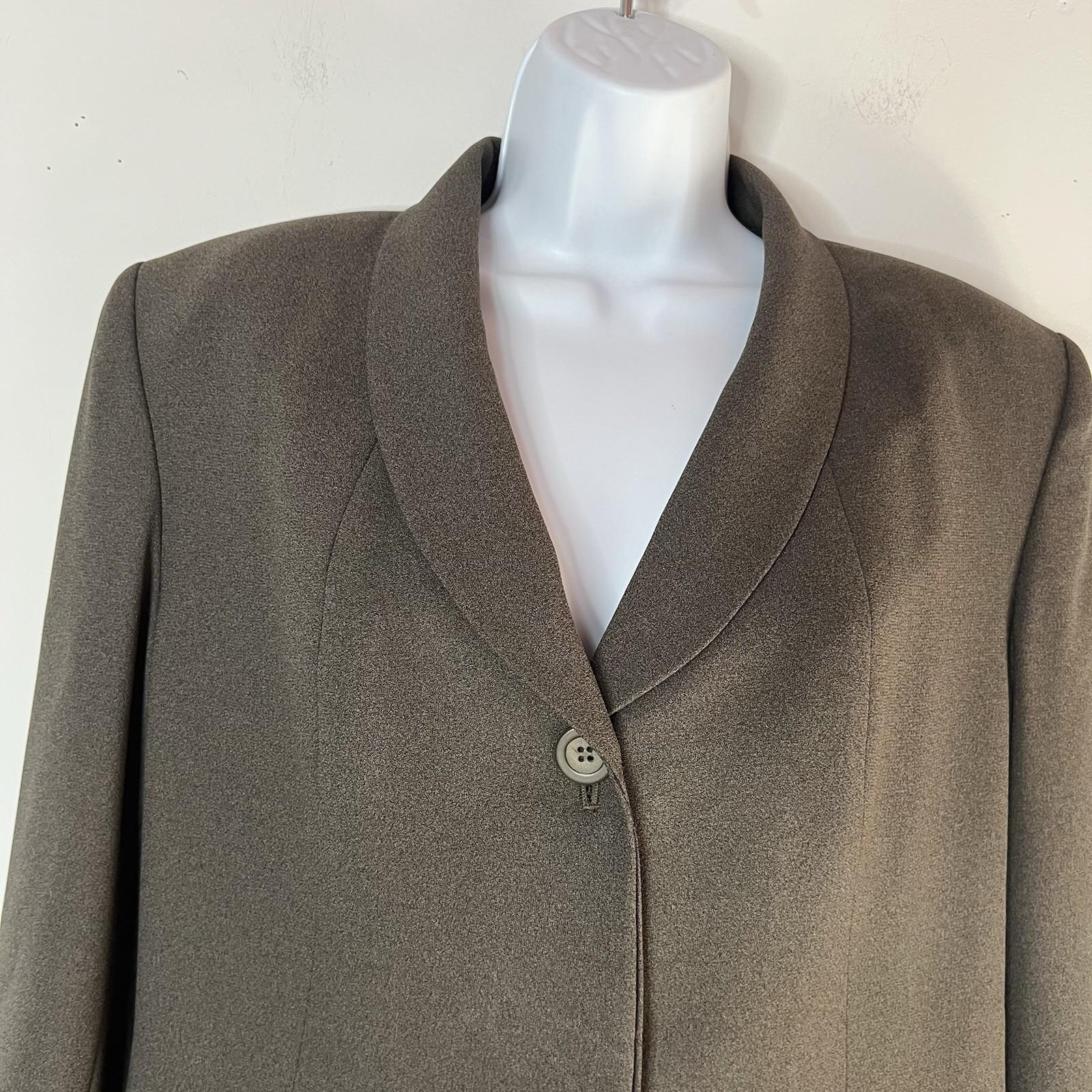 Kasper ASL Polyester Acetate Skirt Suit Size 12 Military Green Shawl Collar 2PC