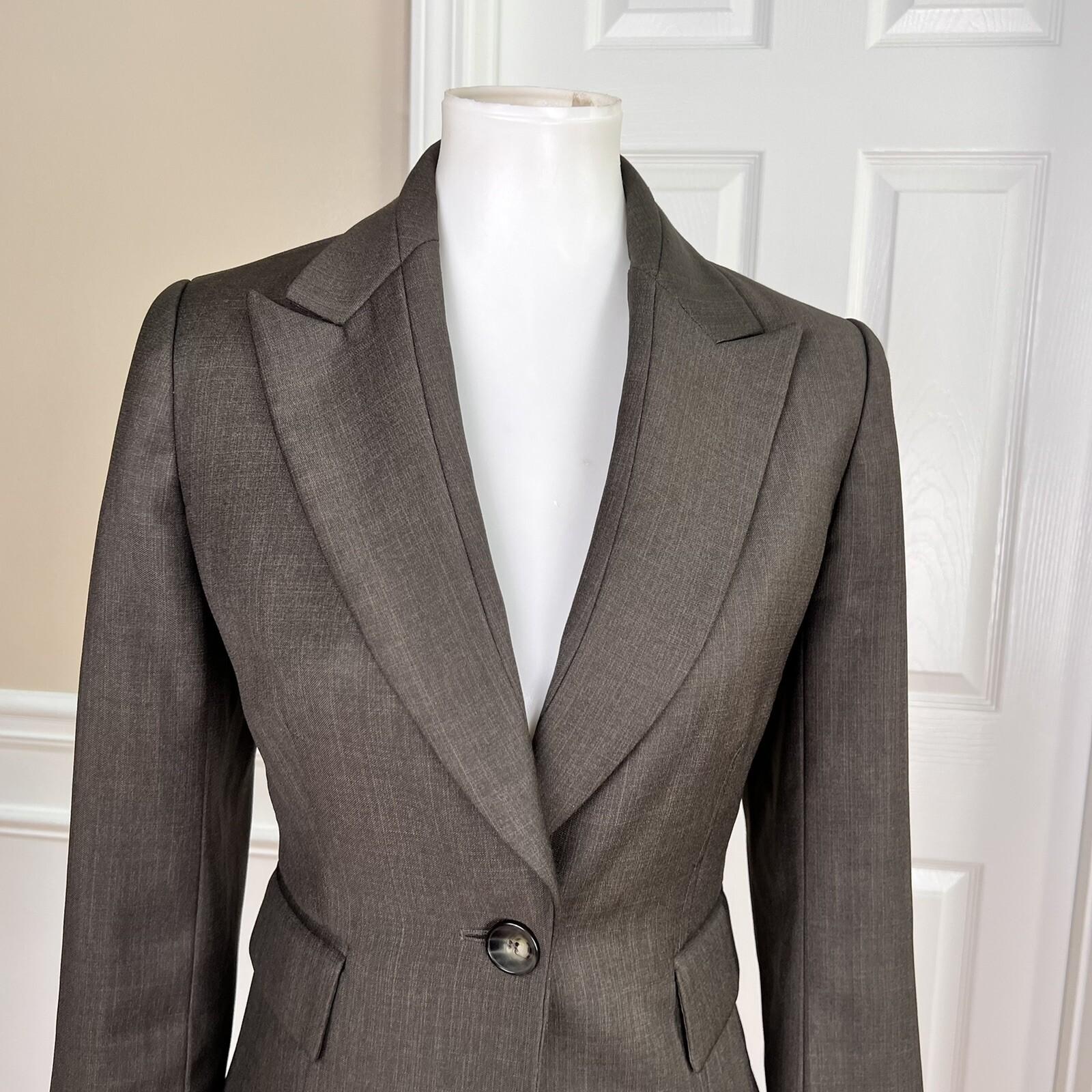 10-4986.jpg Nine West Women Polyester Blazer Size 4 Dark Green Lined Peak Collar 1 Piece
