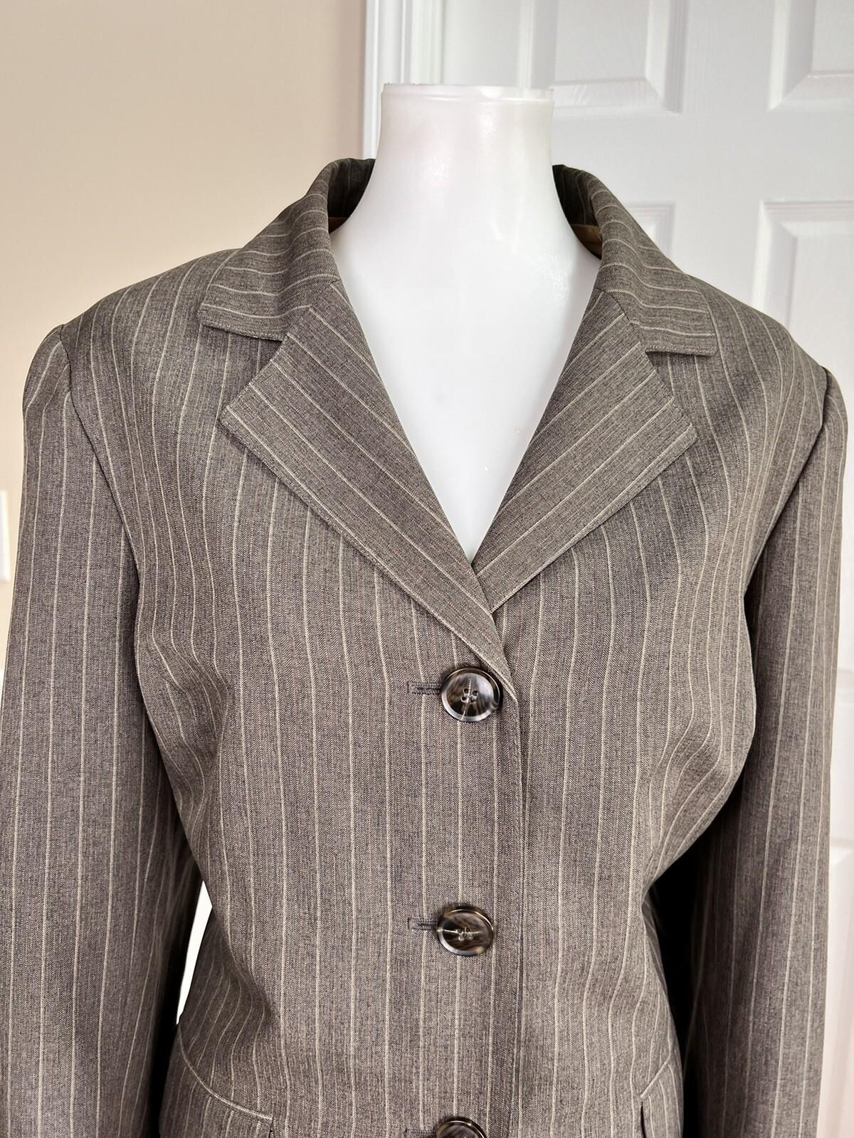 Collections For Le Suit Women Polyester Blazer Size 18 Brown Striped 1 PC Lined